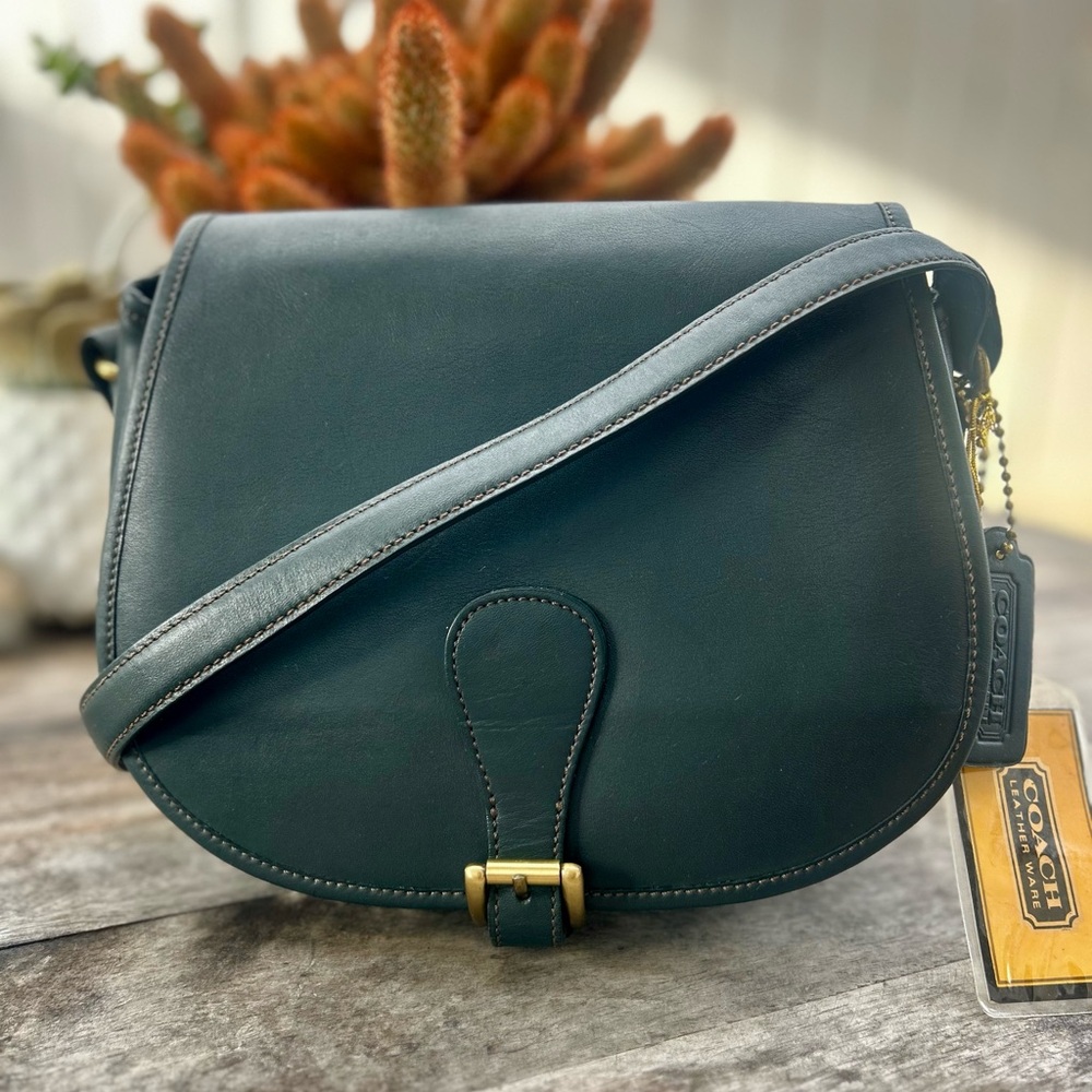 Authentic Coach Vintage Saddle Moss Green Leather Crossbody Bag Super Rare